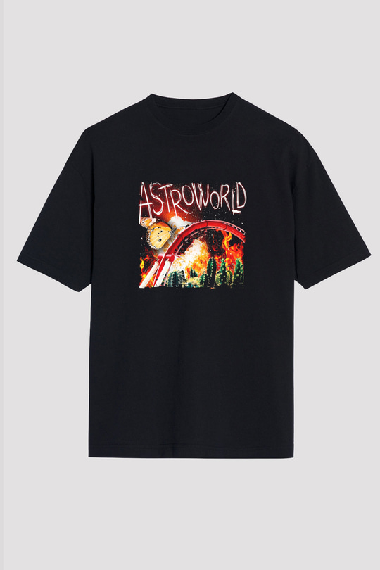 Travis Scott Baskılı Unisex Oversize Siyah Tişört
