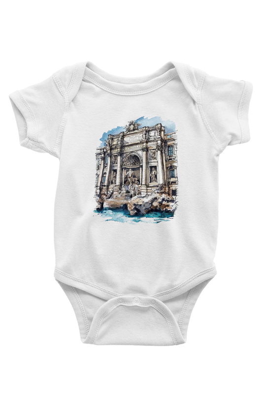 Trevi Çeşmesi Baskılı Beyaz Unisex Bebek Body - Zıbın