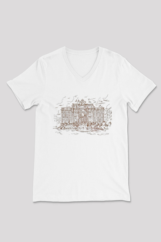 Trevi Çeşmesi Beyaz Unisex V Yaka Tişört T-Shirt
