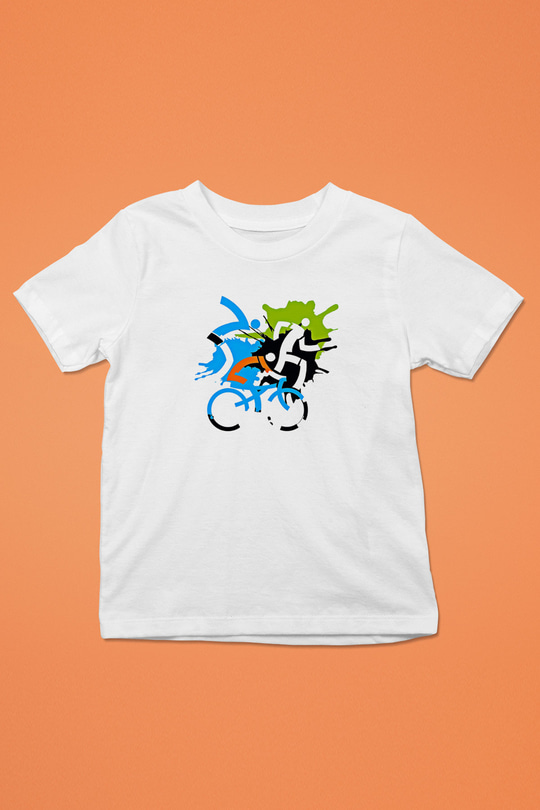 Triathlon Baskılı Unisex Beyaz Çocuk Tişört - Tshirt