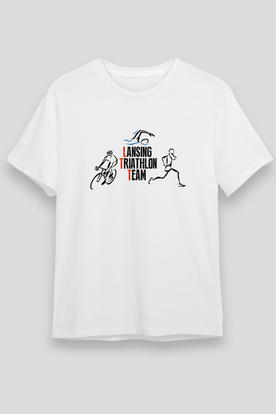 Triathlon Baskılı Unisex Beyaz Tişört - Tshirt