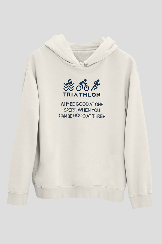 Triathlon Baskılı Unisex Ekru Hoodie