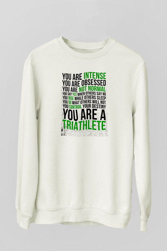 Triathlon Baskılı Unisex Ekru Sweatshirt