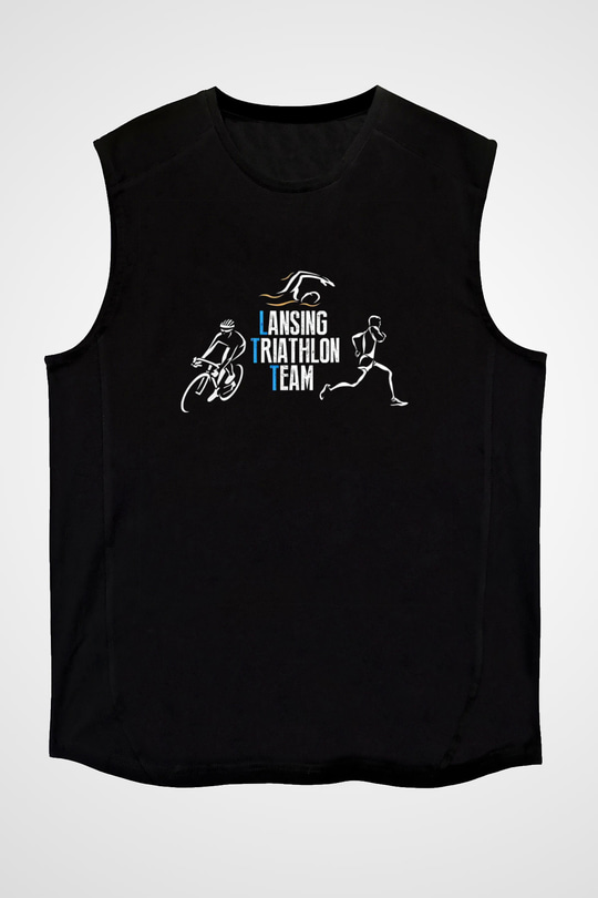 Triathlon Baskılı Unisex Siyah Kolsuz Tişört