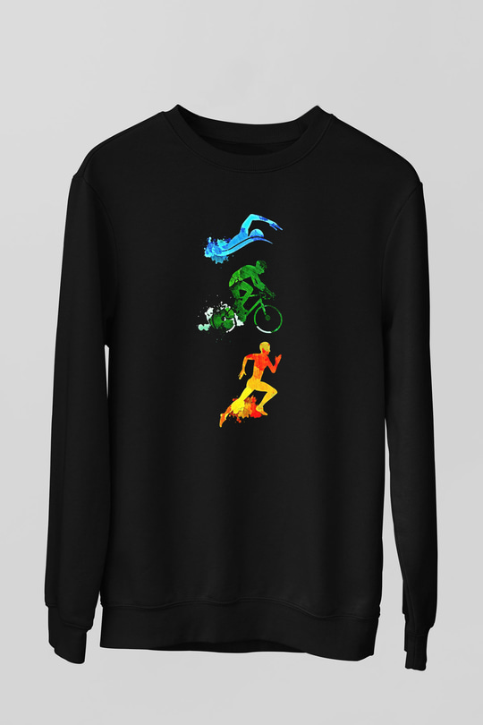 Triathlon Baskılı Unisex Siyah Sweatshirt