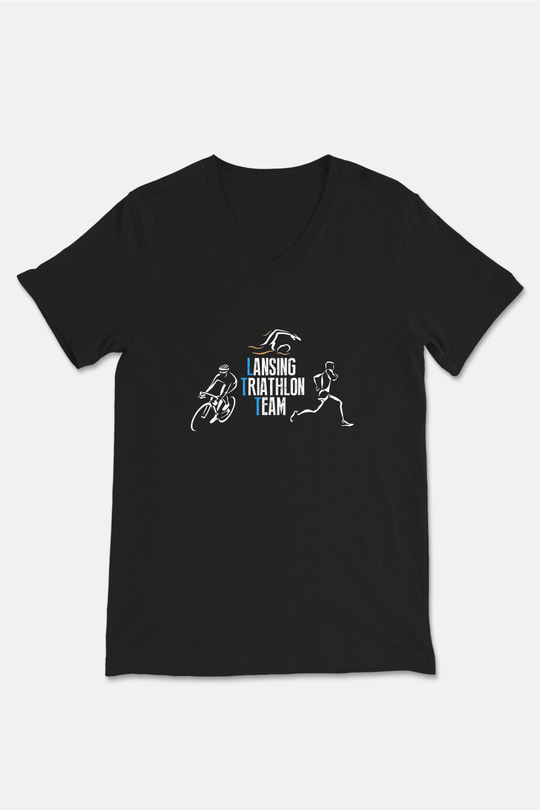 Triathlon Baskılı Unisex Siyah V Yaka Tişört