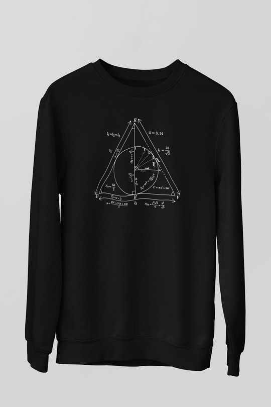 Trigonometri Geometri Baskılı Unisex Siyah Sweatshirt