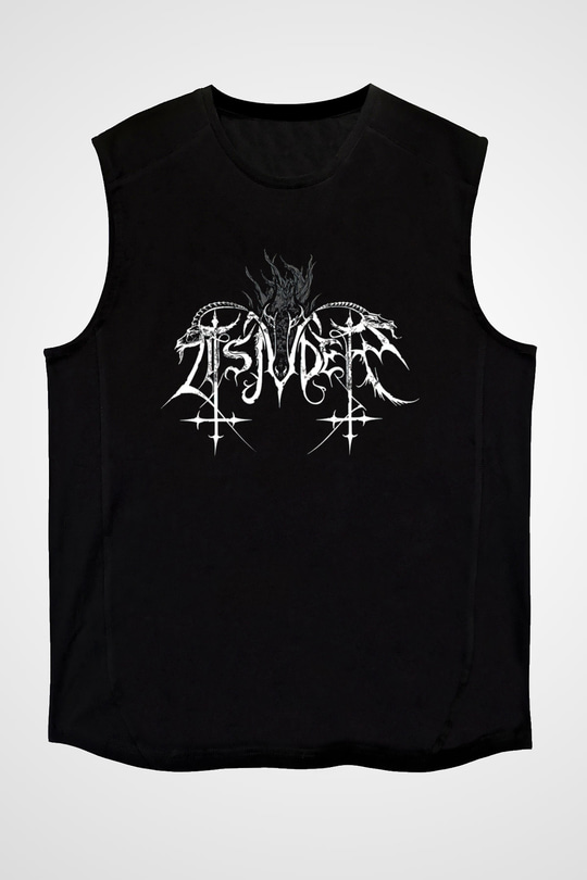 Tsjuder Baskılı Unisex Siyah Kolsuz Tişört - Tshirt