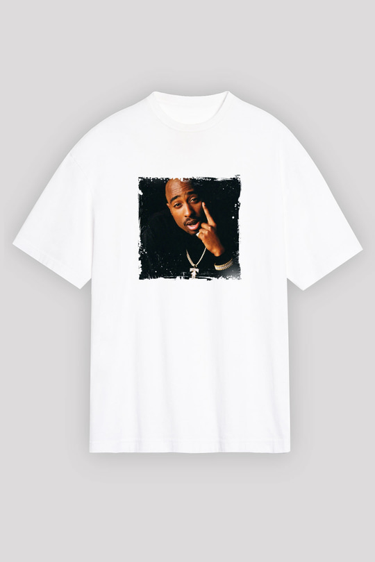 Tupac Baskılı Unisex Beyaz Tişört