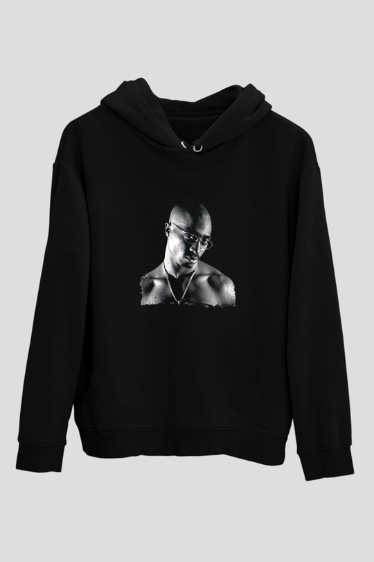 Tupac Baskılı Unisex Siyah Hoodie