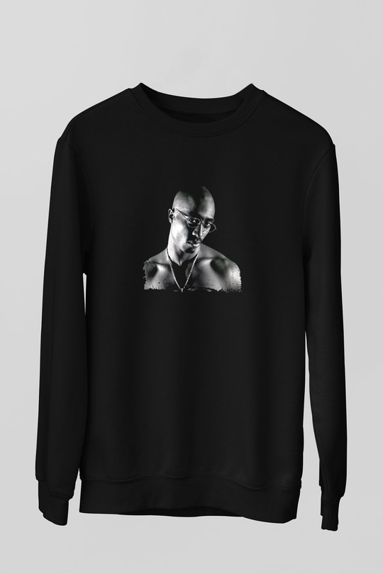 Tupac Baskılı Unisex Siyah Sweatshirt