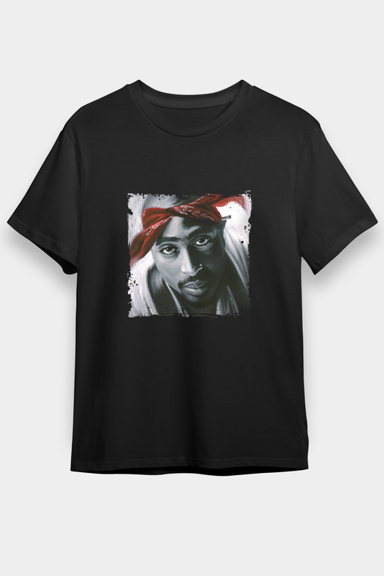 Tupac Baskılı Unisex Siyah Tişört
