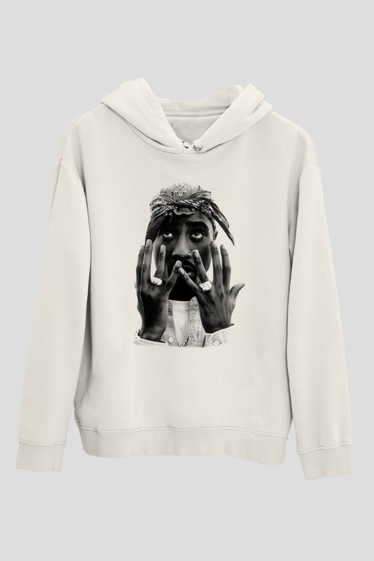 Tupac Shakur Beyaz Unisex Kapşonlu Sweatshirt