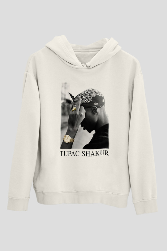 Tupac Shakur Beyaz Unisex Kapşonlu Sweatshirt