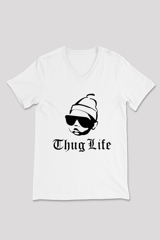Tupac Shakur Beyaz Unisex V Yaka Tişört T-Shirt