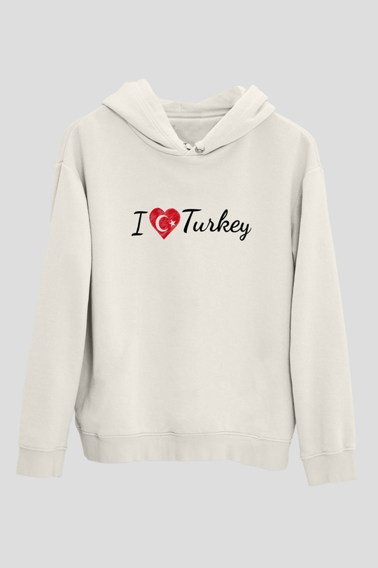 Türkiye Beyaz Unisex Kapşonlu Sweatshirt