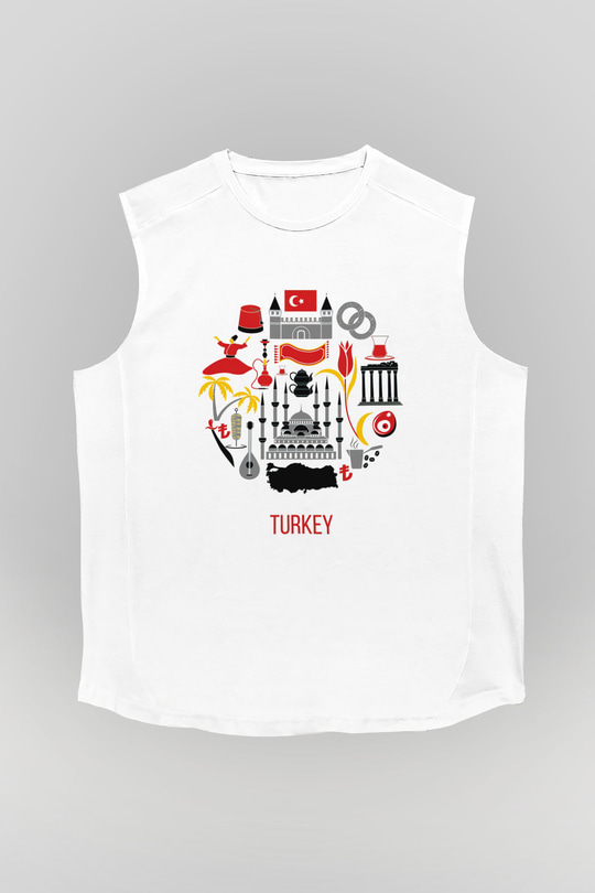Türkiye Beyaz Unisex Kolsuz Tişört