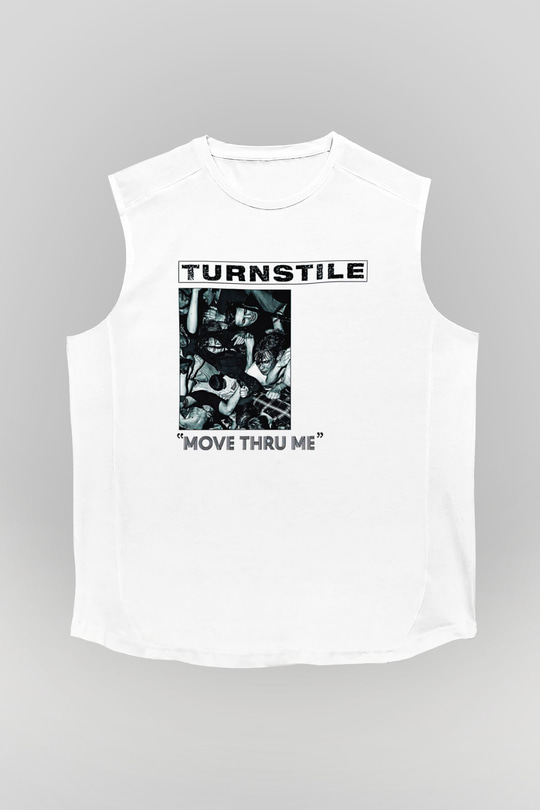 Turnstile Baskılı Beyaz Unisex Kolsuz Tişört - Tshirt