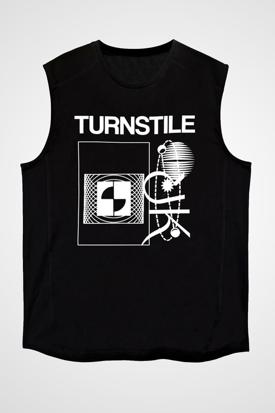 Turnstile Baskılı Unisex Siyah Kolsuz Tişört - Tshirt