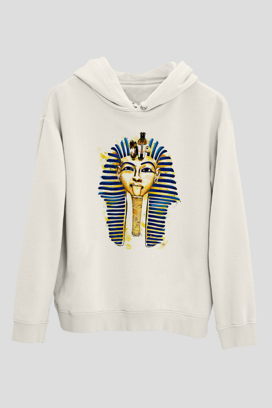 Tutankhamun Baskılı Beyaz Unisex Hoodie