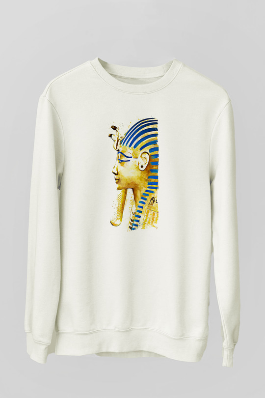 Tutankhamun Baskılı Beyaz Unisex Sweatshirt