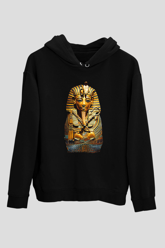 Tutankhamun Baskılı Unisex Siyah Hoodie