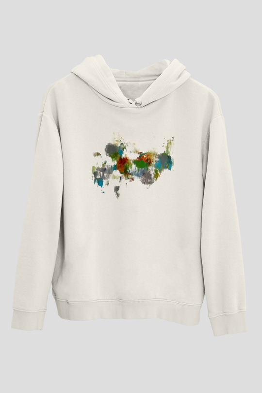 Tuval Beyaz Unisex Kapşonlu Sweatshirt