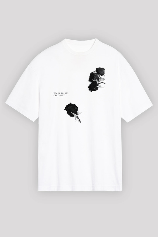 Twin Tribes Baskılı Beyaz Unisex Oversize Tişört - Tshirt