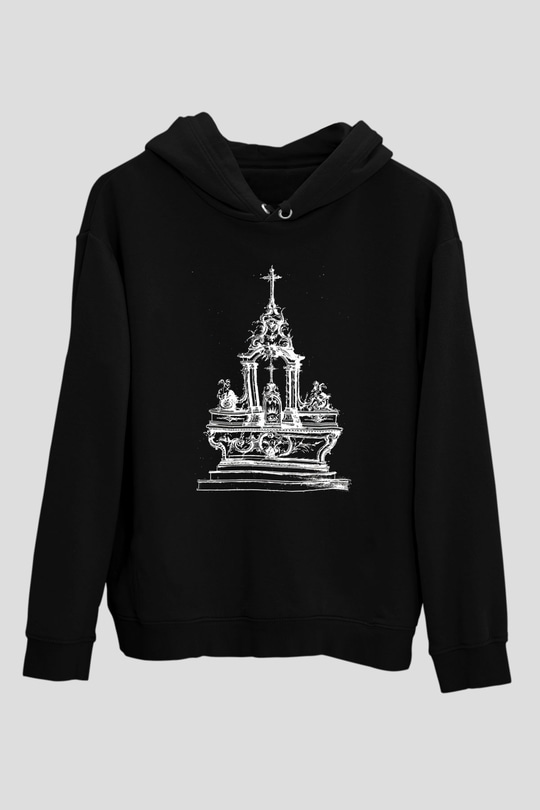 Twin Tribes Baskılı Unisex Siyah Kapüşonlu Sweatshirt