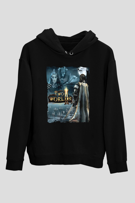 Two Worlds Siyah Unisex Hoodie