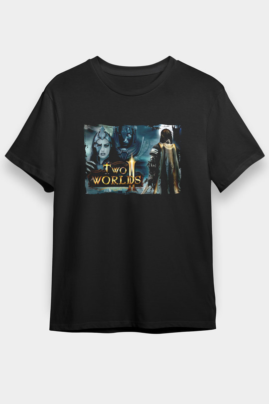 Two Worlds Siyah Unisex Tişört T-Shirt