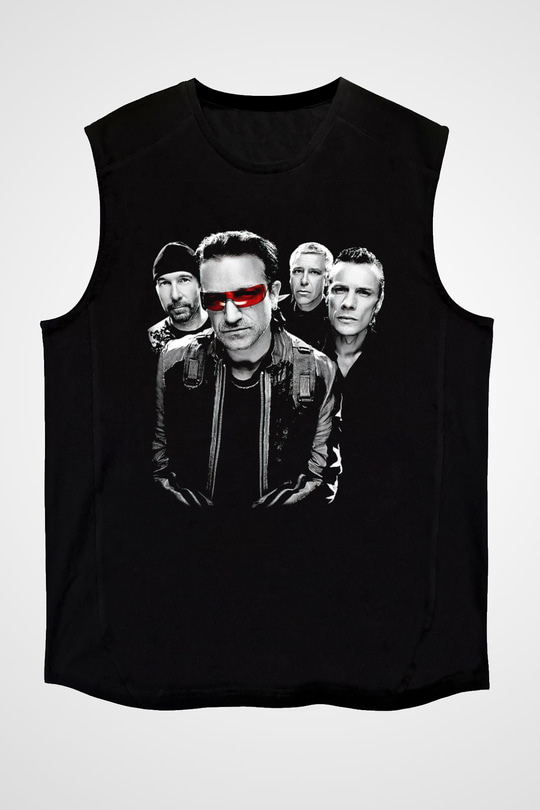 U2 Siyah Unisex Kolsuz Tişört