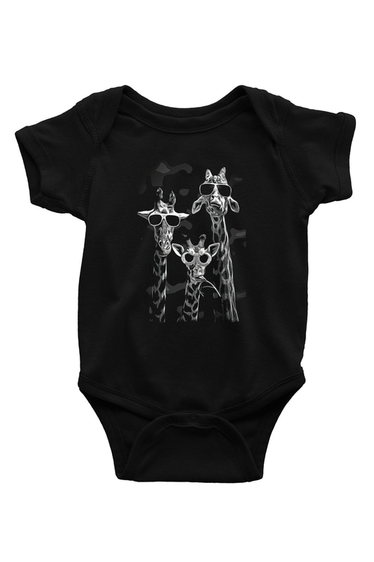 Üç Zürefa BaskılıSiyah  Bebek Body - Zıbın