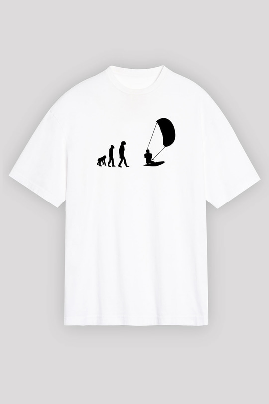 Uçurtma Kayağı Baskılı Unisex Beyaz Oversize Tişört - Tshirt