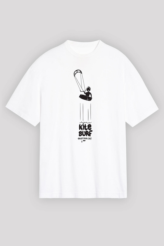Uçurtma Kayağı Baskılı Unisex Beyaz Oversize Tişört - Tshirt
