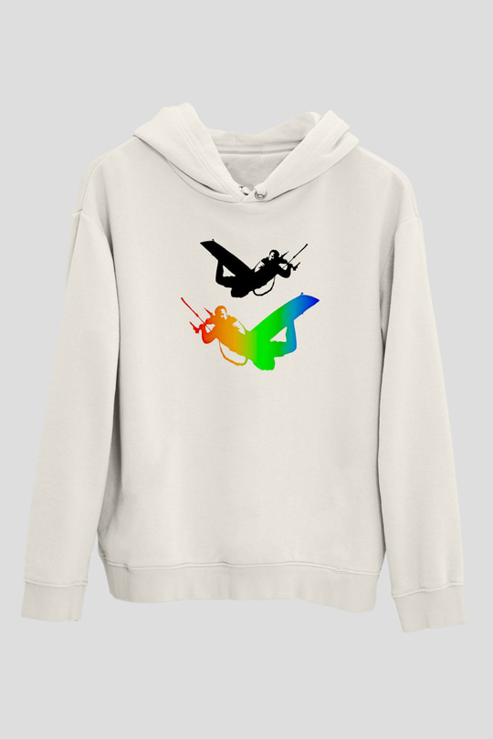 Uçurtma Kayağı Baskılı Unisex Ekru Hoodie