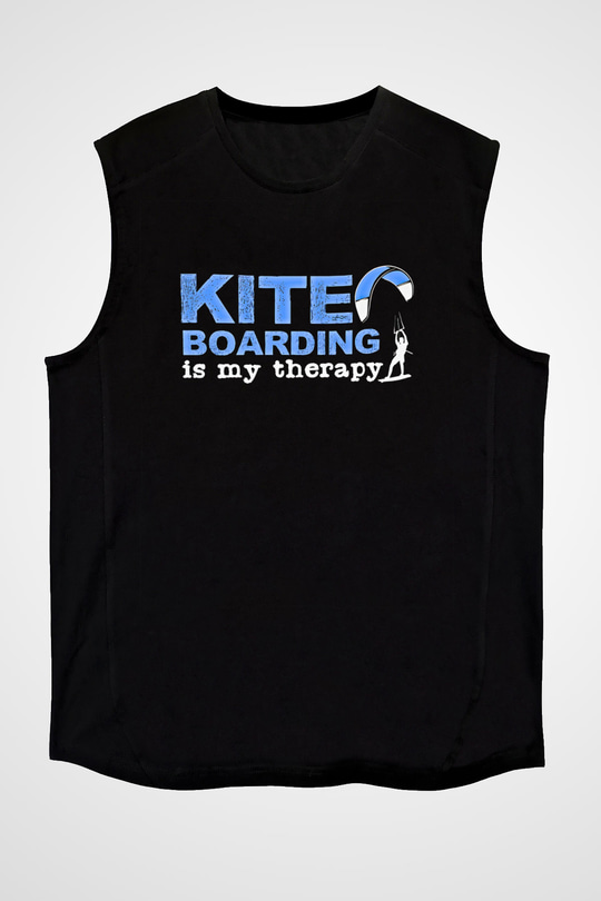 Uçurtma Kayağı - Kite Board Baskılı Unisex Siyah Kolsuz Tişört