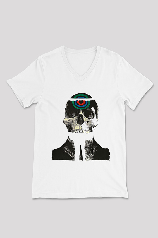 Uncle Acid Baskılı Beyaz Unisex V Yaka Tişört - Tshirt