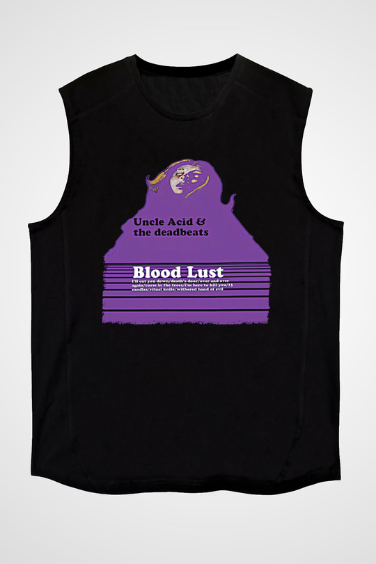 Uncle Acid Baskılı Unisex Siyah Kolsuz Tişört - Tshirt