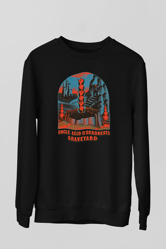 Uncle Acid Baskılı Unisex Siyah Sweatshirt