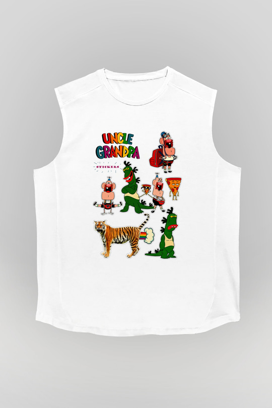 Uncle Grandpa Beyaz Unisex Kolsuz Tişört