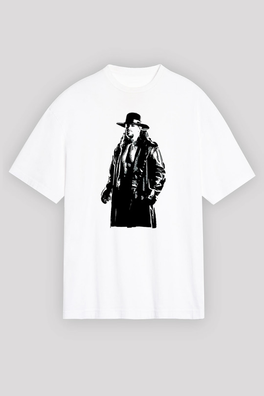 Undertaker Baskılı Beyaz Unisex Oversize Tişört - Tshirt