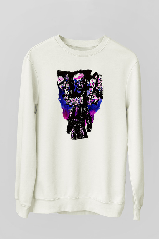 Undertaker Baskılı Beyaz Unisex Sweatshirt