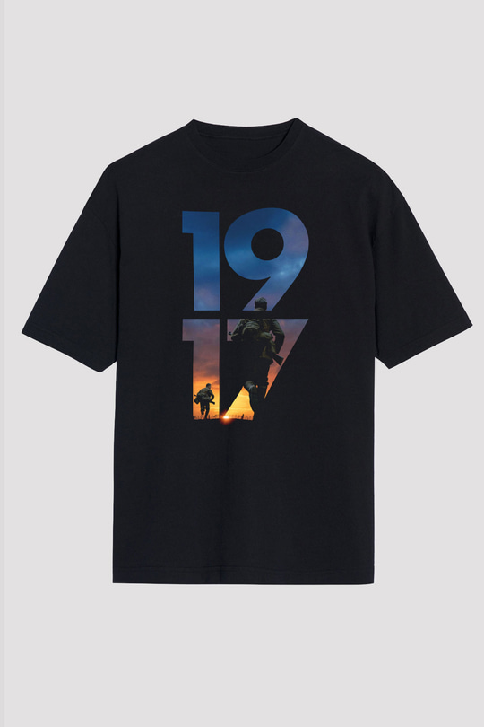 Unisex 1917 Baskılı Siyah Oversize T-shirt