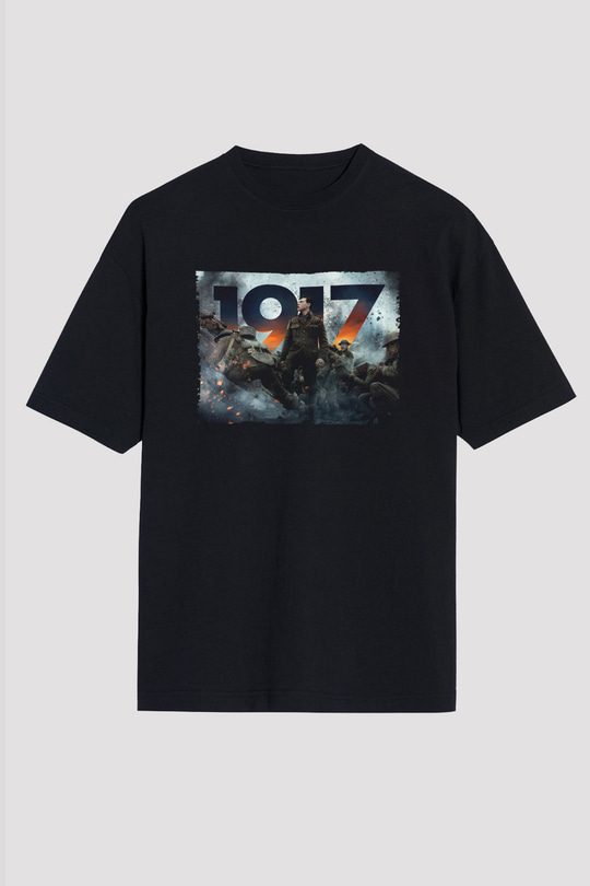 Unisex 1917 Baskılı Siyah Oversize Tshirt