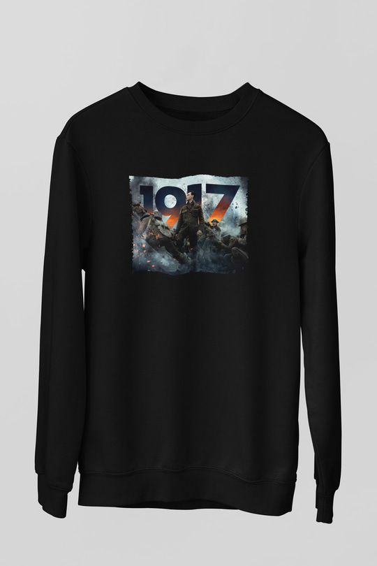 Unisex 1917 Baskılı Siyah Sweatshirt