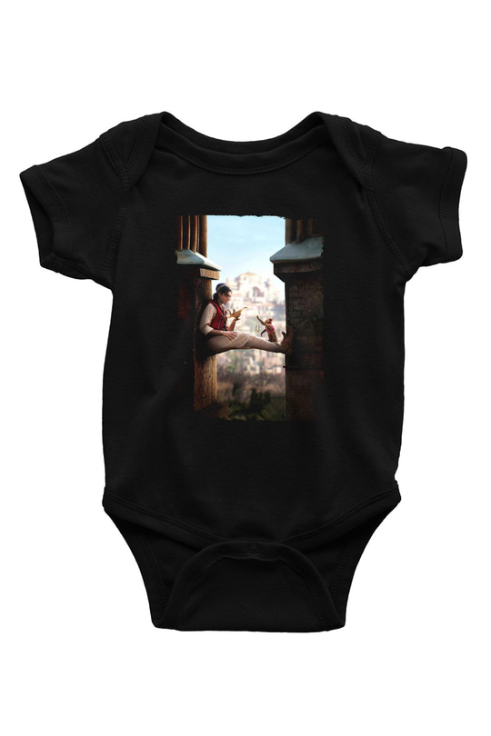 Unisex Aladdin Baskılı Siyah Bebek Body - Zıbın