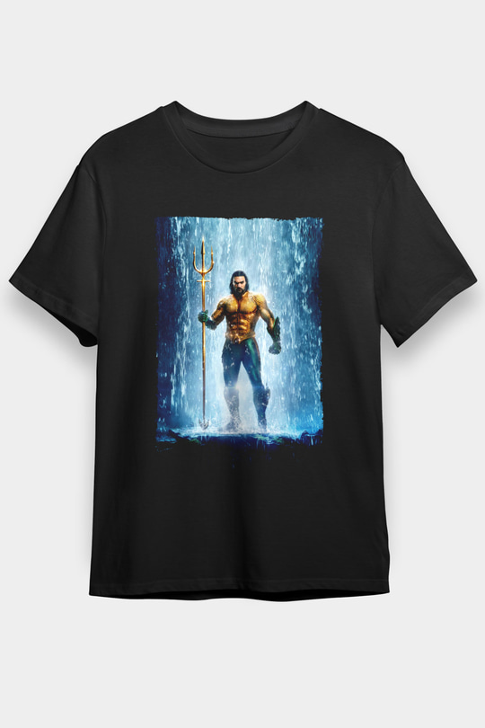 Unisex Aquaman Baskılı Siyah T-shirt