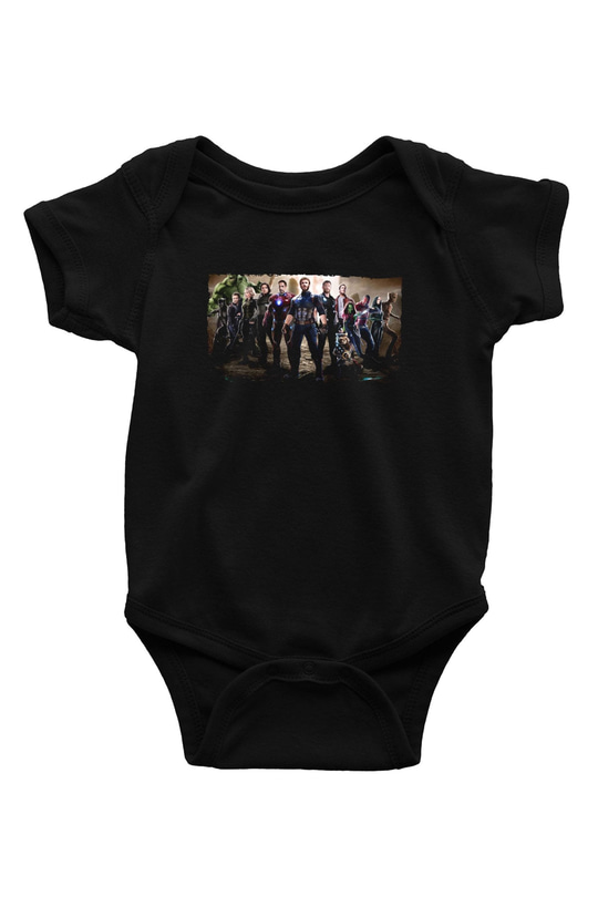 Unisex Avengers Sonsuzluk Savaşı Baskılı Siyah Bebek Body - Zıbın