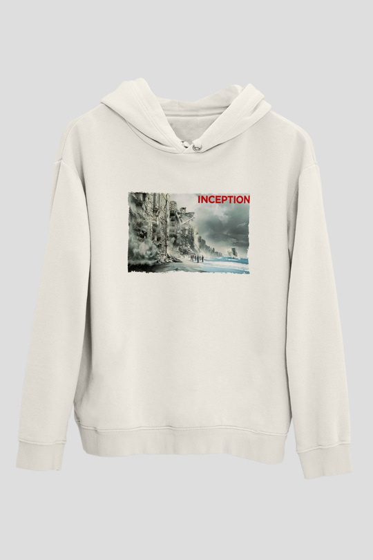 Unisex Başlangıç - Inception Baskılı Beyaz Kapüşonlu Sweatshirt